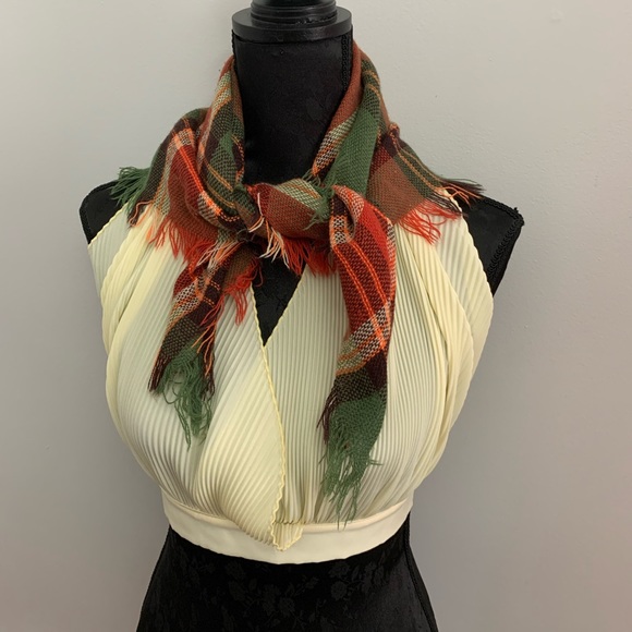 Pumpkin Patch Vintage Plaid Wool Scarf - Picture 7 of 7